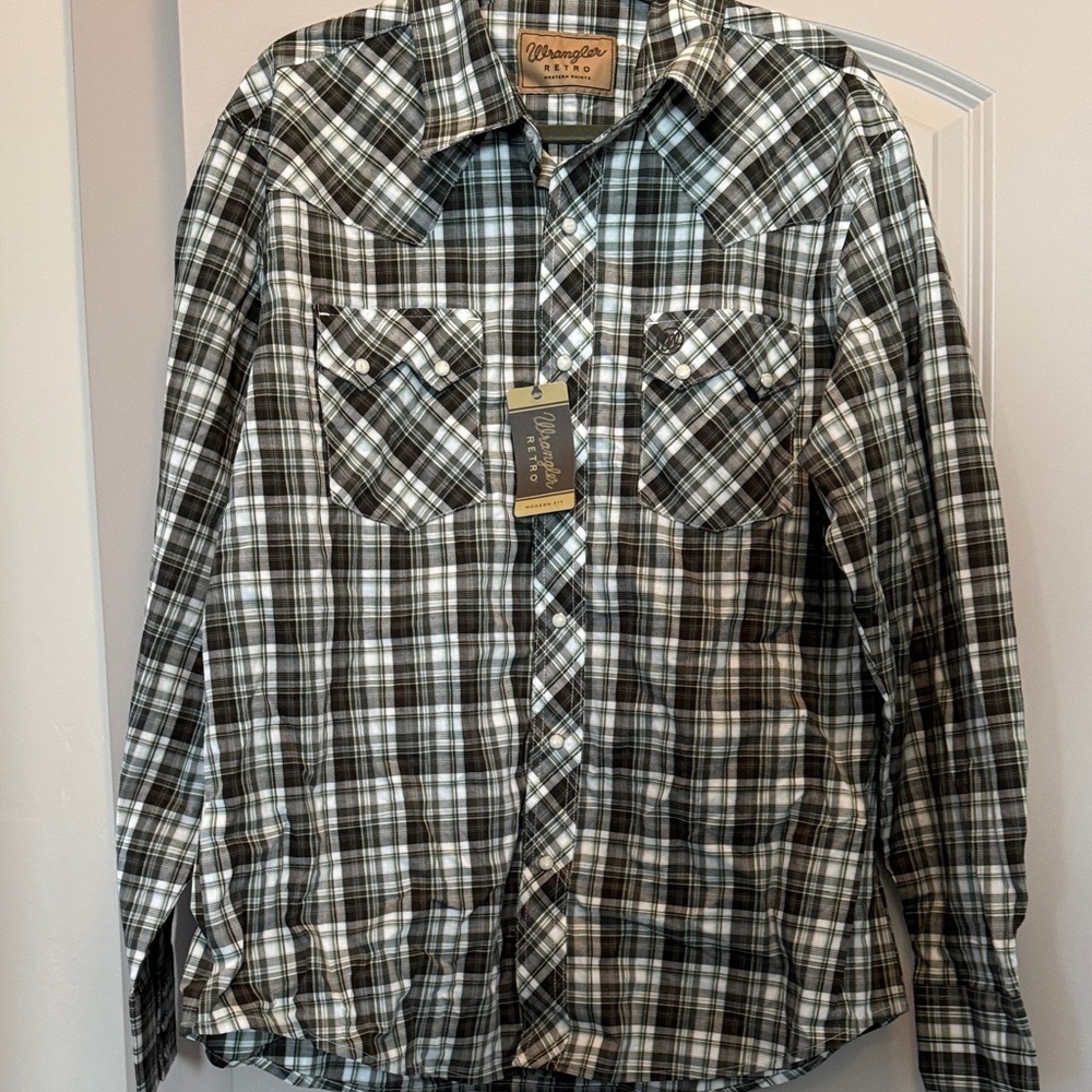 NWT Wrangler Classic Black and White Checkered Shirt XL